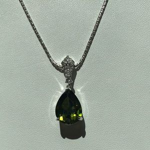 Olive Green Pear Shape Pendant & CZs